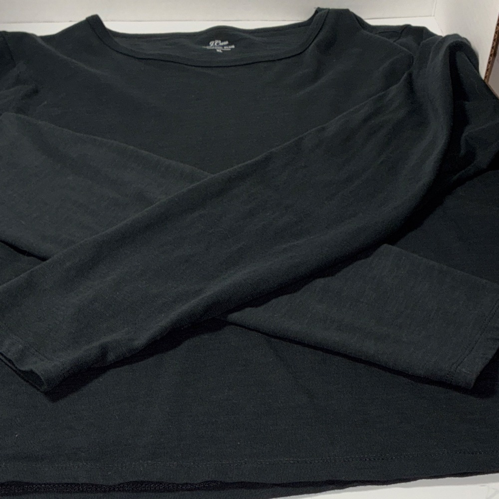 J.Crew Organic Slub Black Long Sleeve Crew Neck Knit Cotton T-Shirt Women's XL